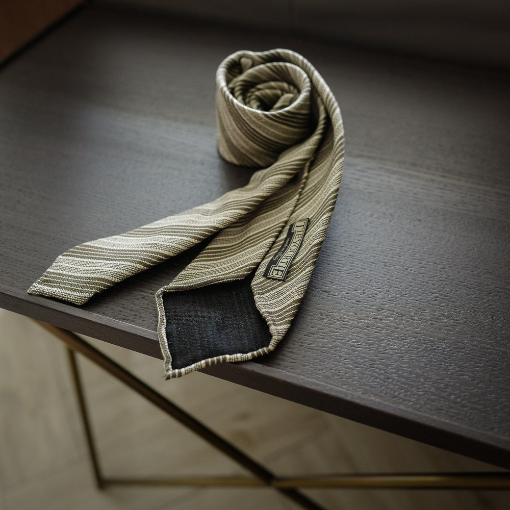 Khaki Seven-Fold Silk Tie with Multi Stripes