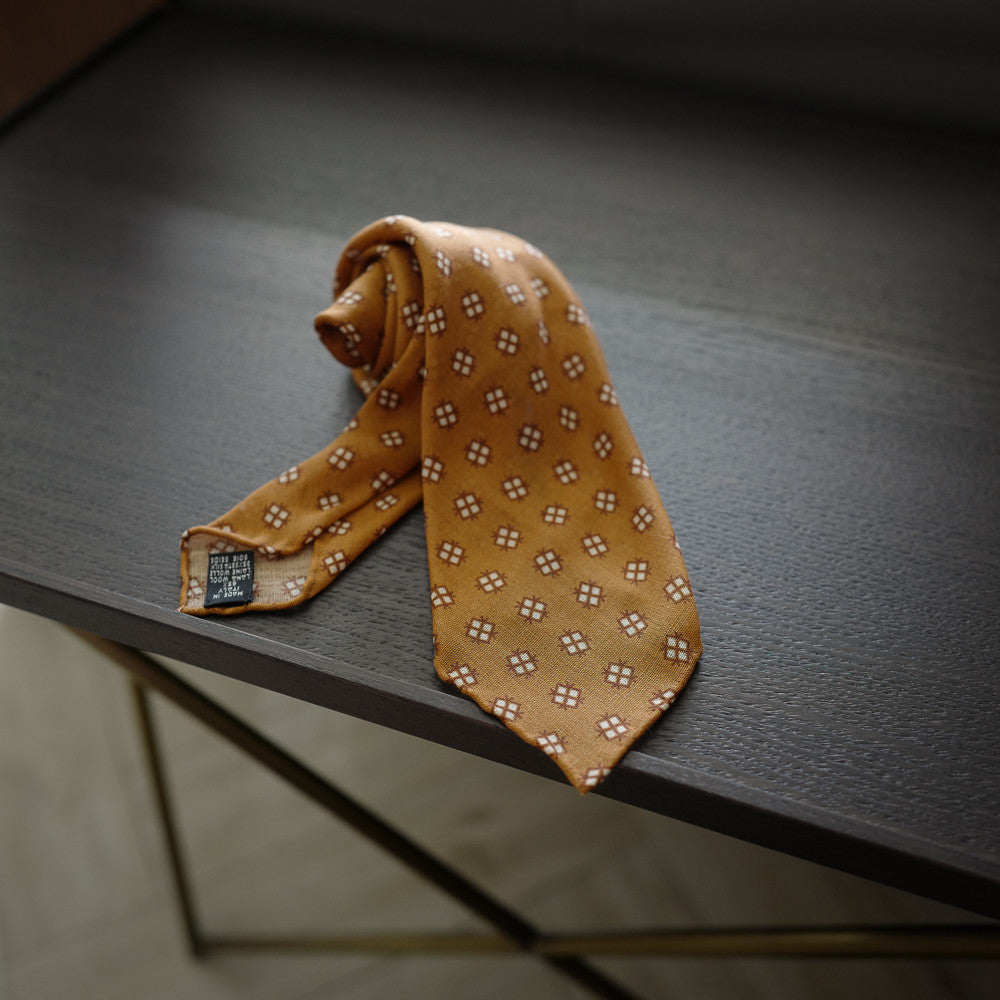 Orange Seven-Fold Wool/Silk Tie with Diamond Print