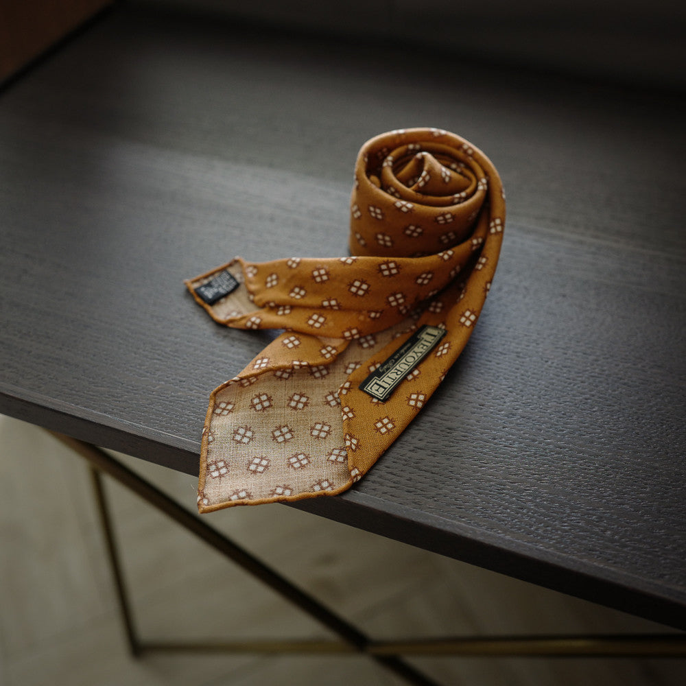 Orange Seven-Fold Wool/Silk Tie with Diamond Print