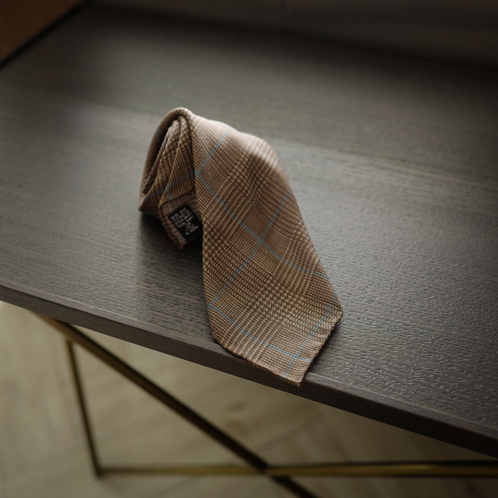 Brown Seven-Fold Wool/Silk Tie with Over Check Print