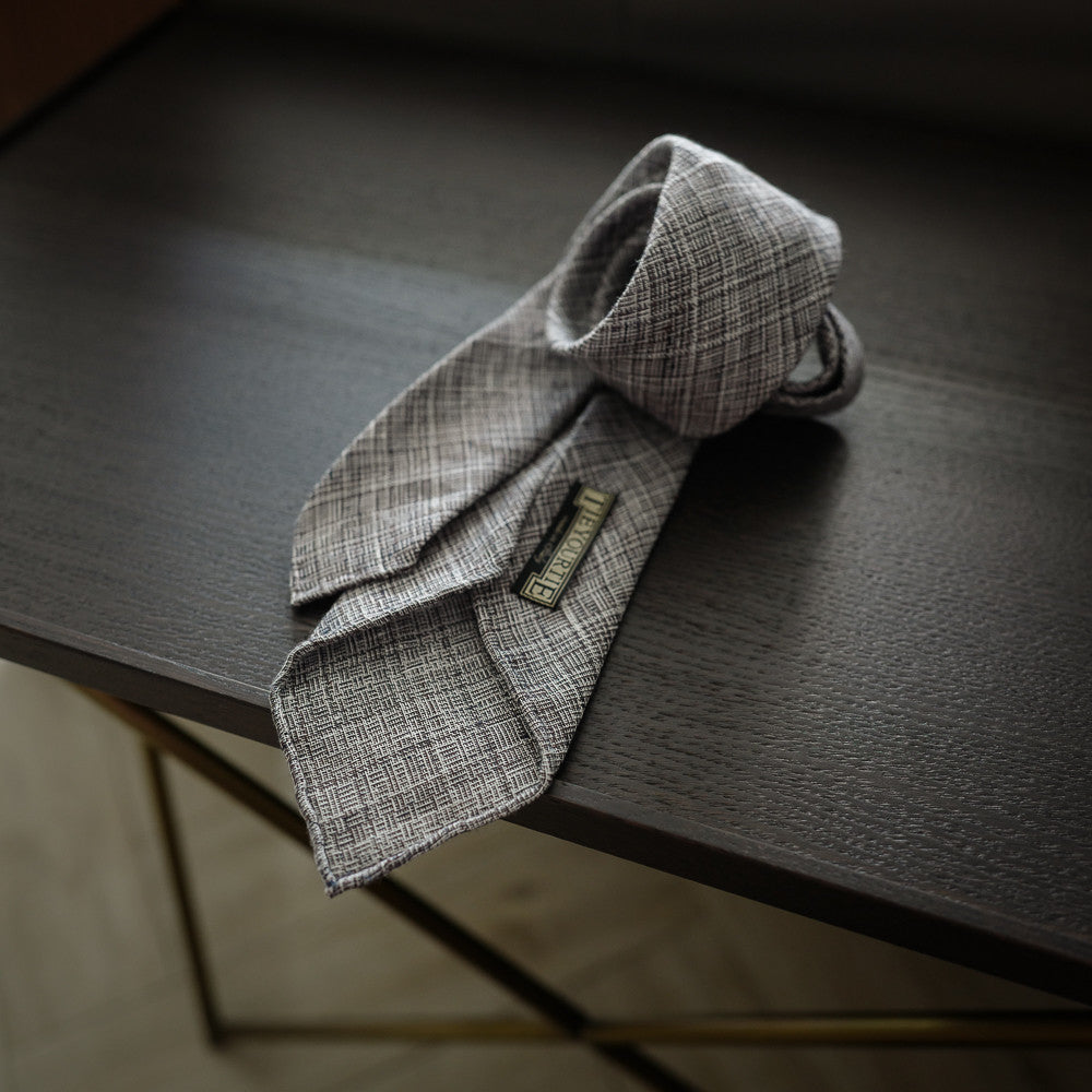 Brown Seven-Fold Linen Tie with Textured Weave
