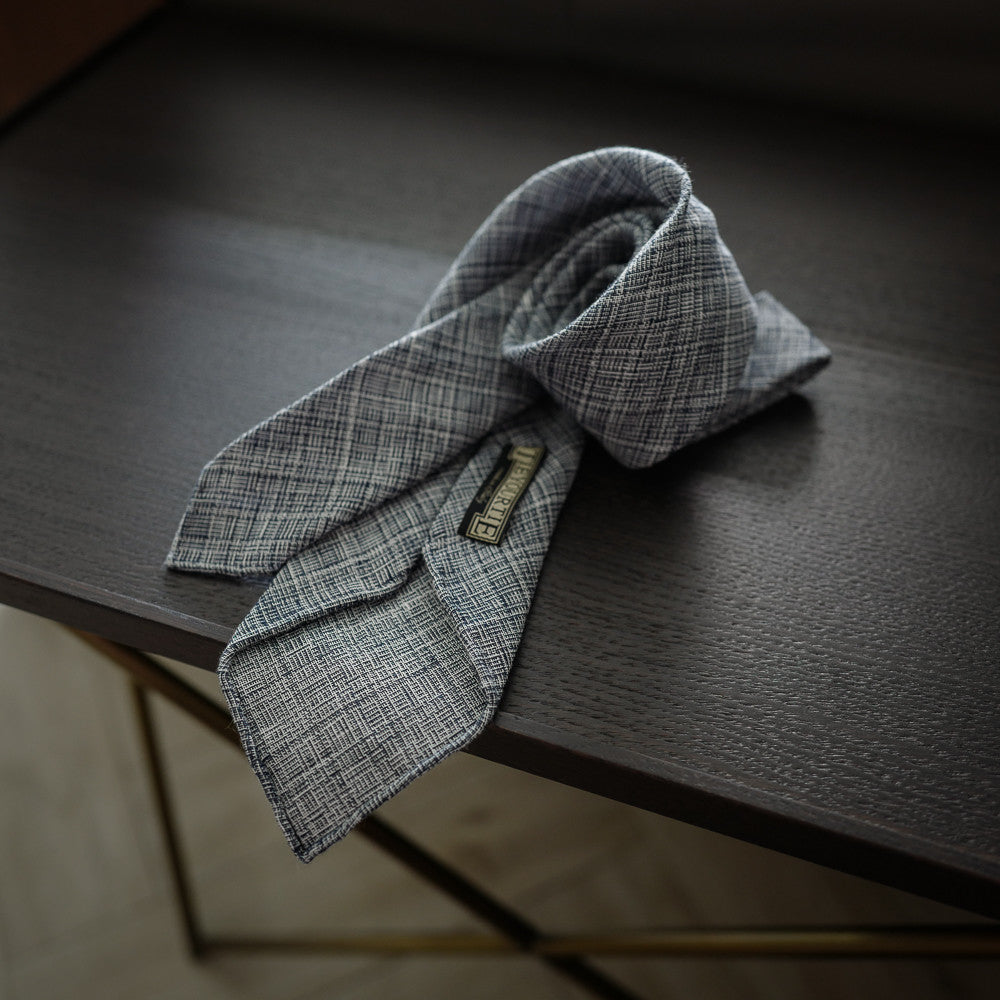 Blue Seven-Fold Linen Tie with Textured Weave