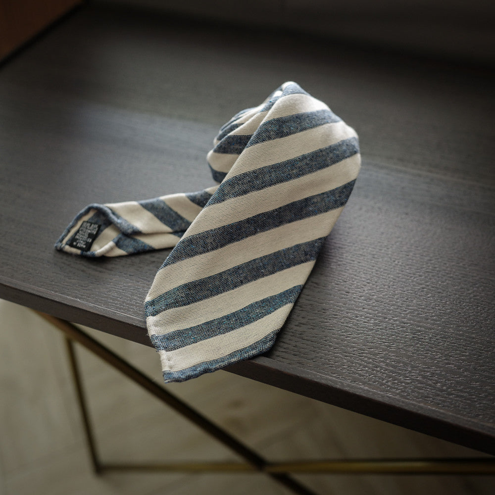 Blue Seven-Fold Woven Regimental Cotton/Silk Tie