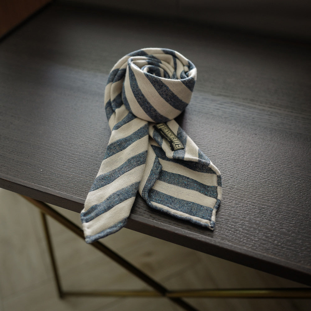 Blue Seven-Fold Woven Regimental Cotton/Silk Tie