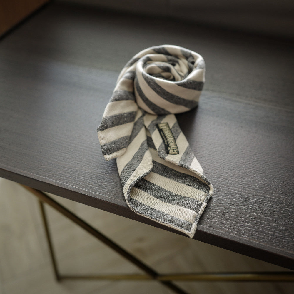 Grey Seven-Fold Woven Regimental Cotton/Silk Tie