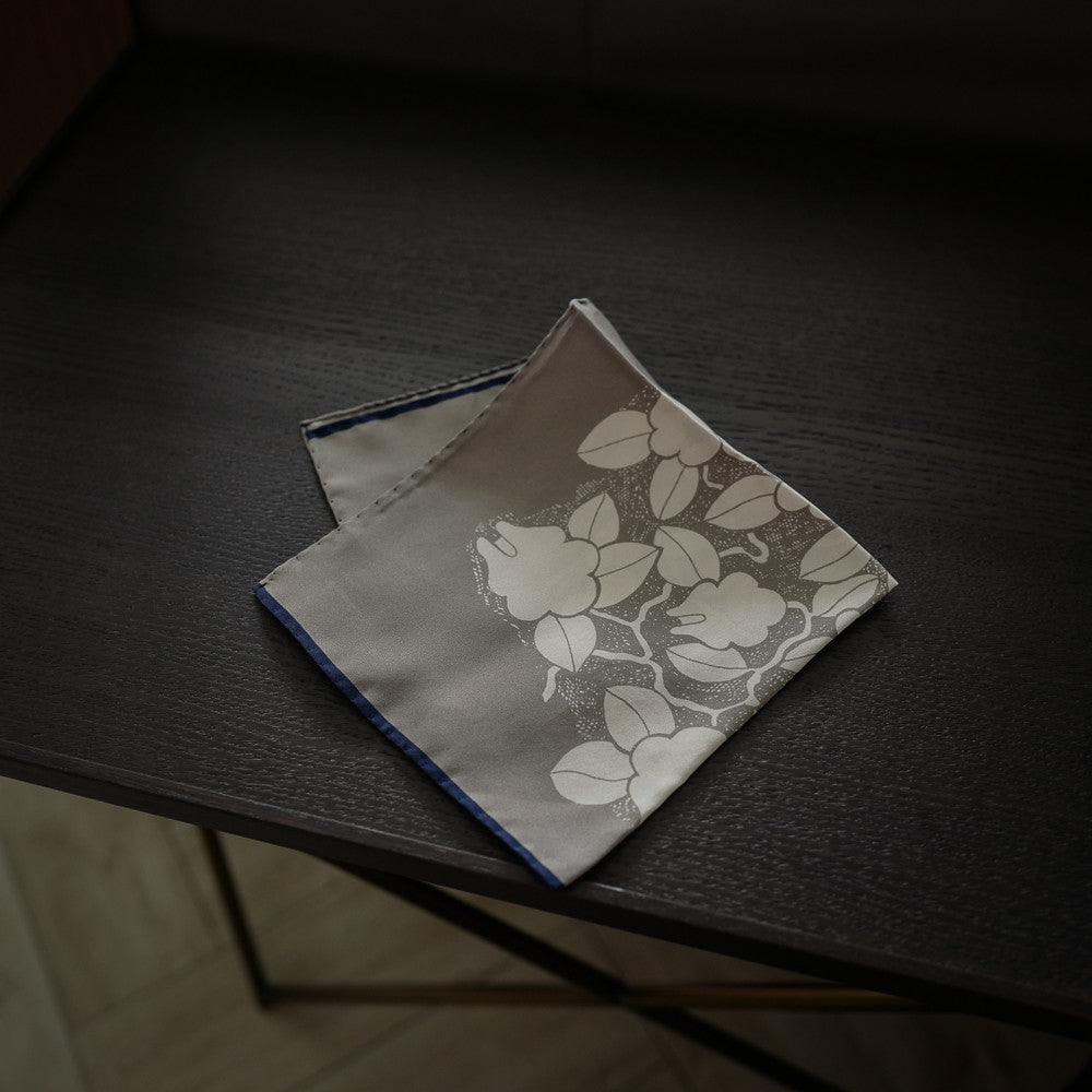 Grey Pocket Square with Floral Design