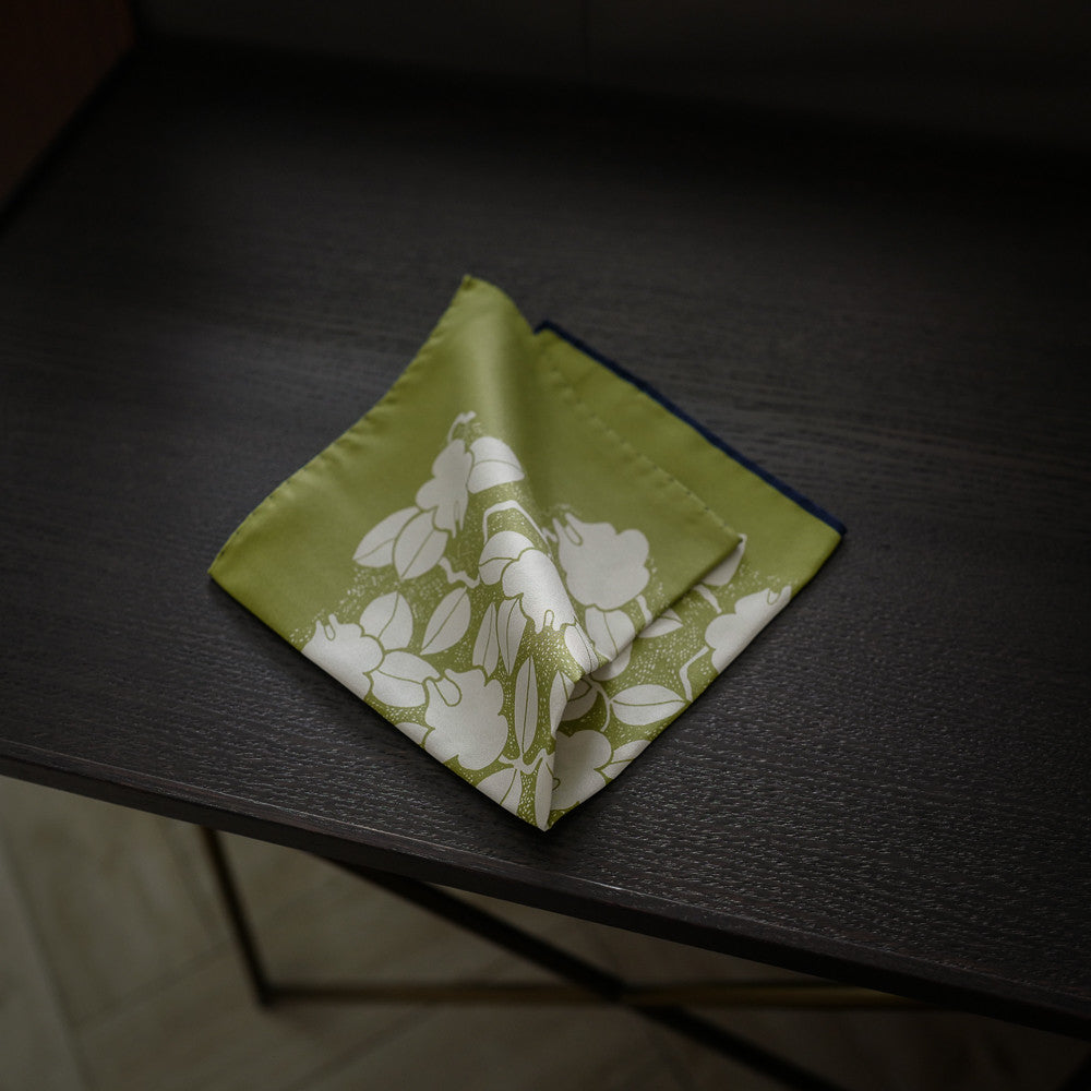 Lime Green Pocket Square with Floral Design