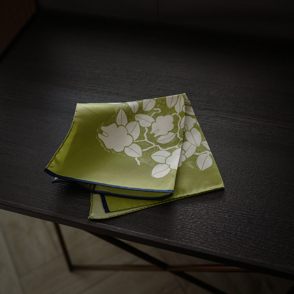 Lime Green Pocket Square with Floral Design