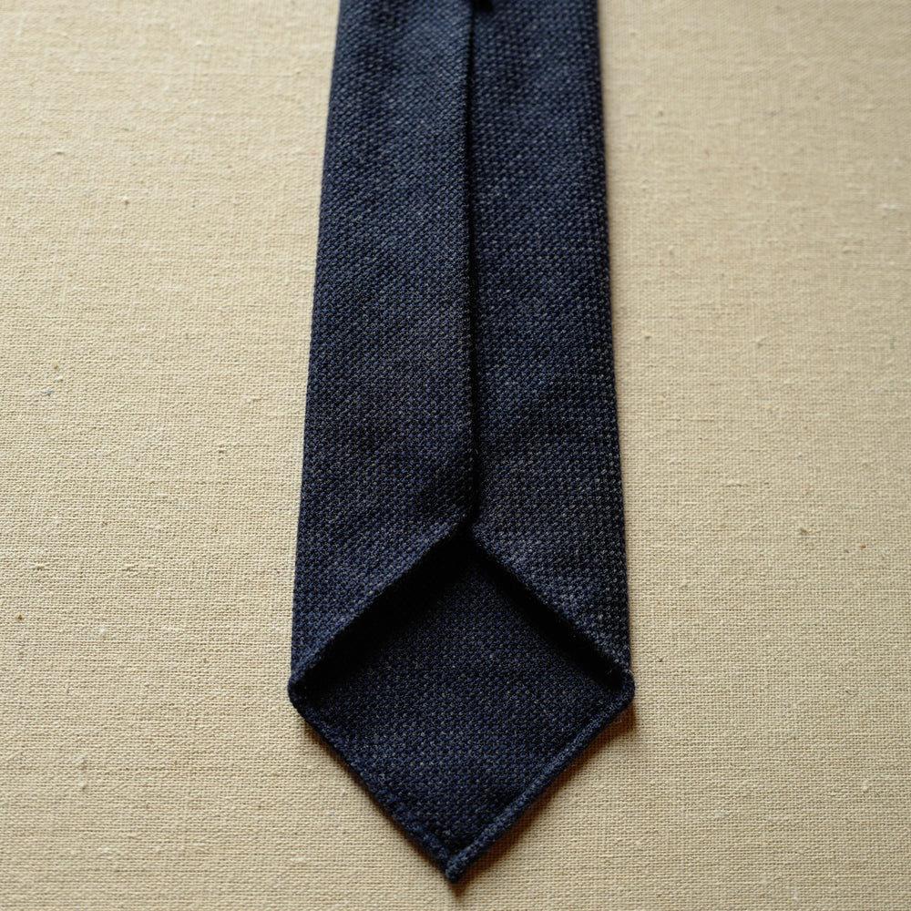 Denim Blue Wool Tie in Basketweave