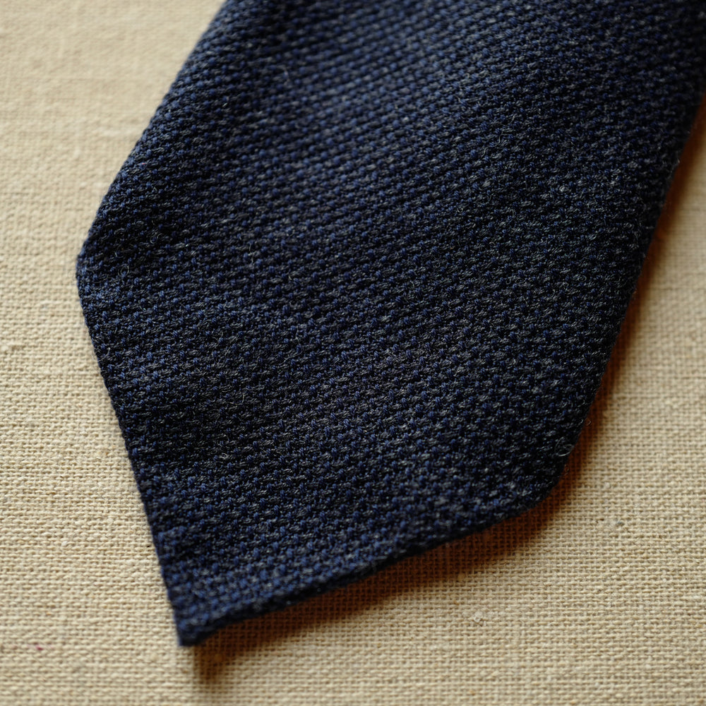 Denim Blue Wool Tie in Basketweave