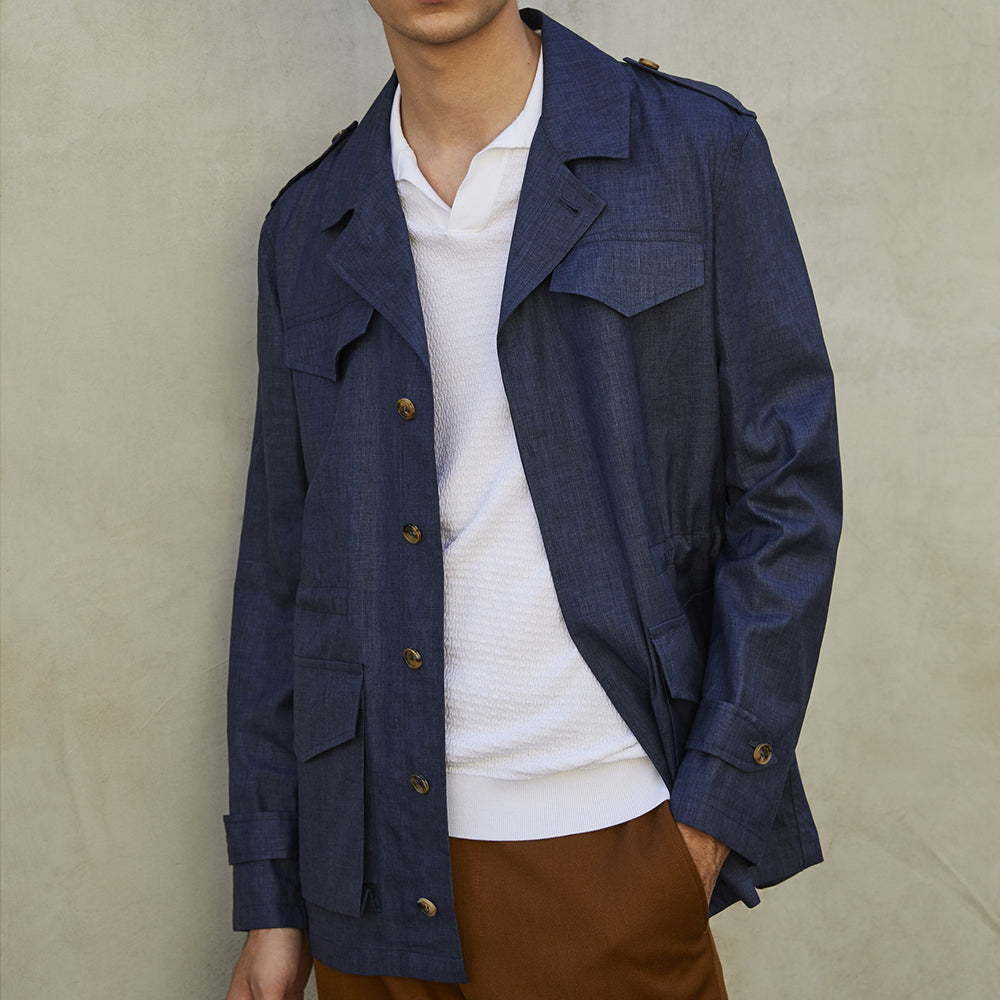 Valstarino Navy Wool/Silk/Linen M65 Field Jacket