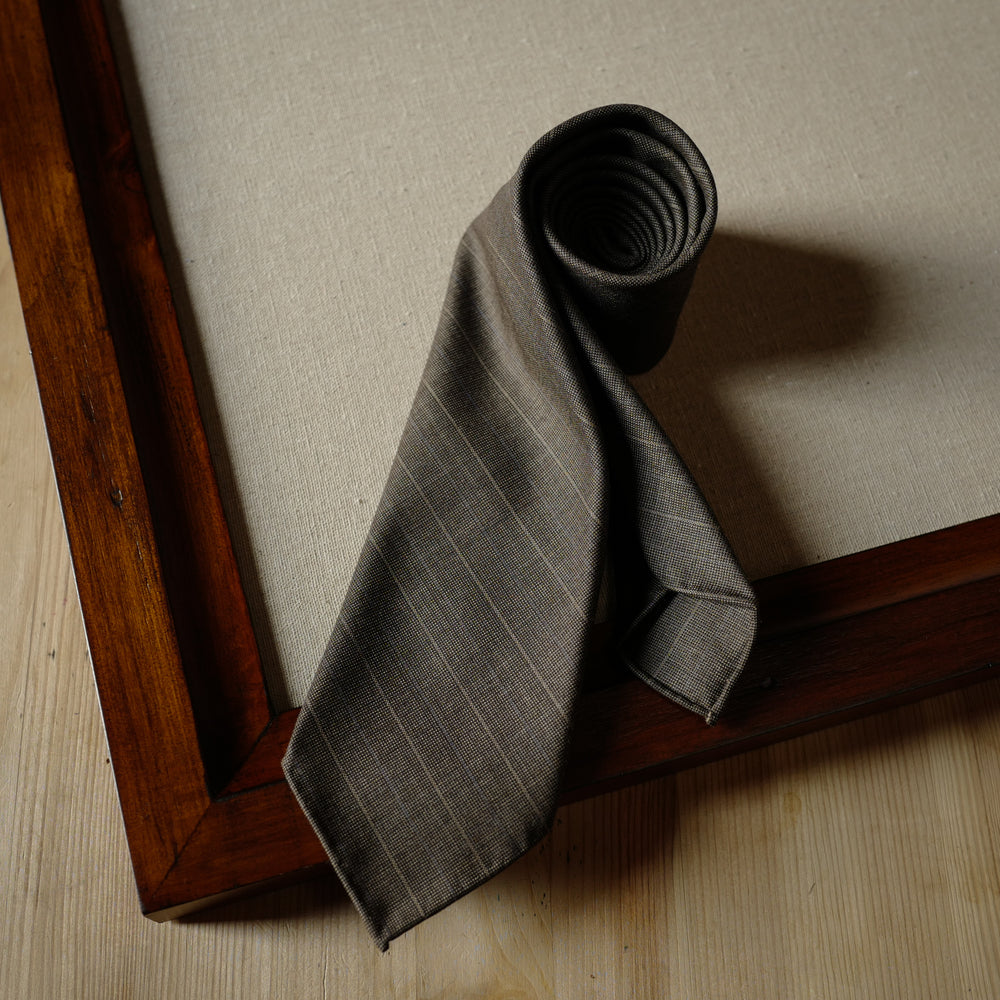 Brown Textured Wool Tie with Stripes