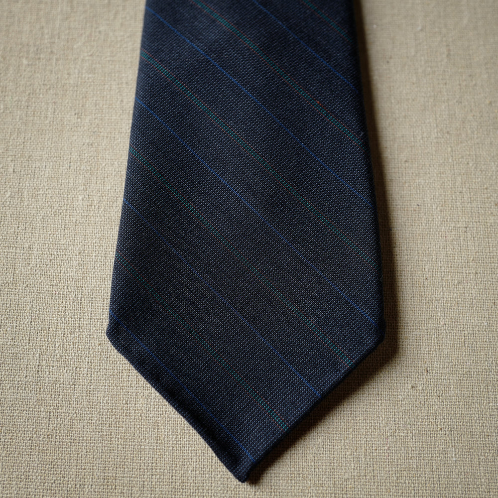 Multi-stripes Navy Wool Tie with Green Stripes