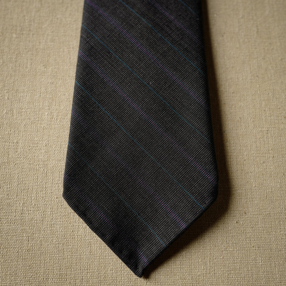 Multi-stripes Brownish Grey Wool Tie with Purple Stripes