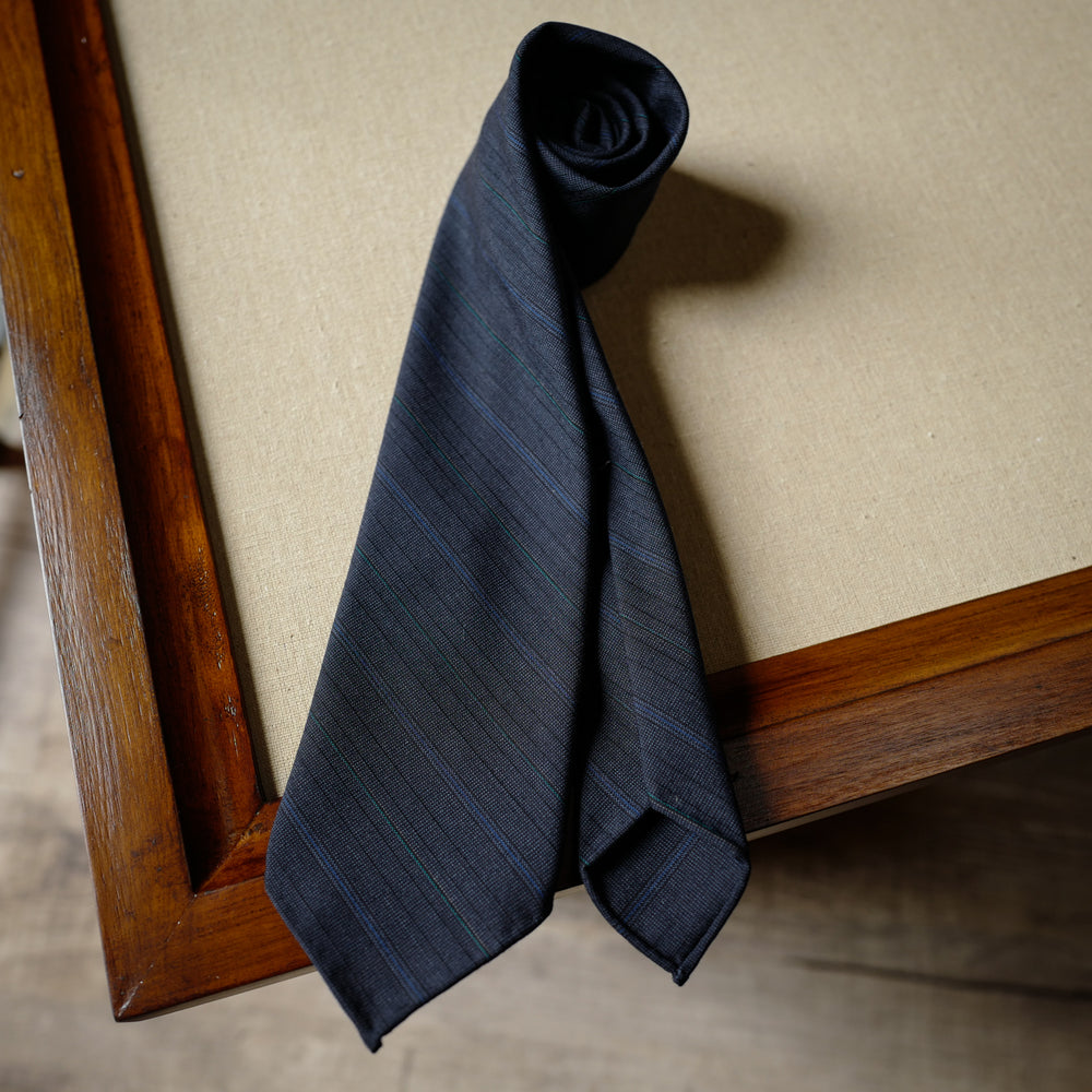 Multi-stripes Navy Wool Tie with Blue Stripes