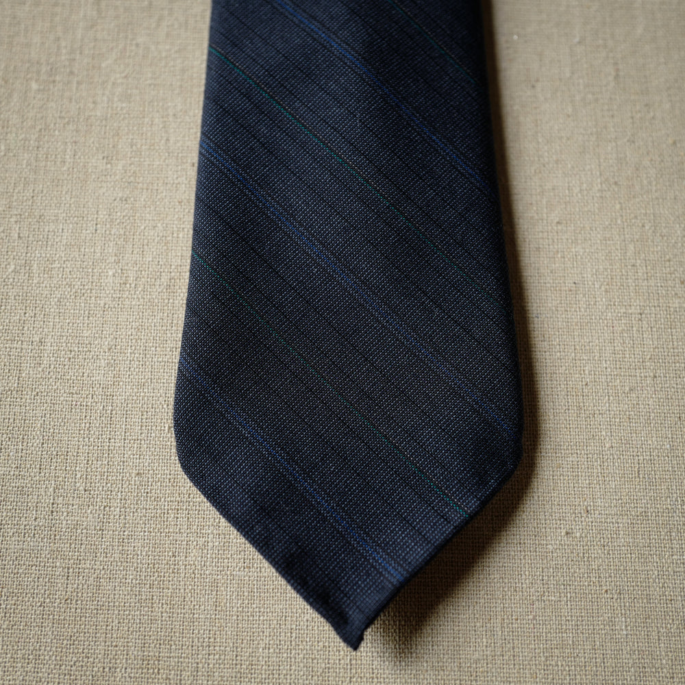 Multi-stripes Navy Wool Tie with Blue Stripes