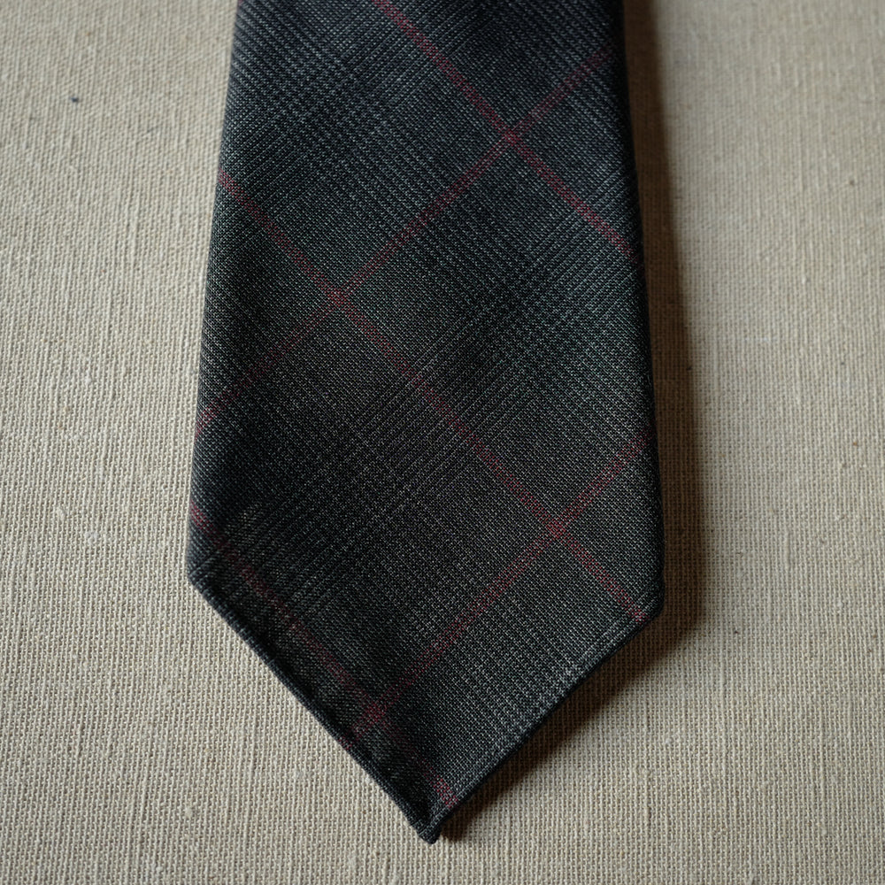 Grey Wool Tie with Red Overcheck