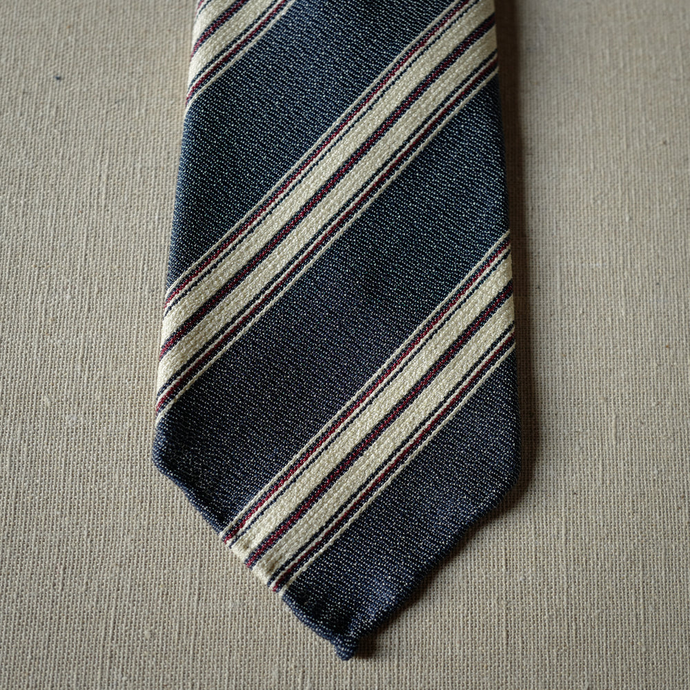 Blue Silk Tie with Cream and Red Stripes