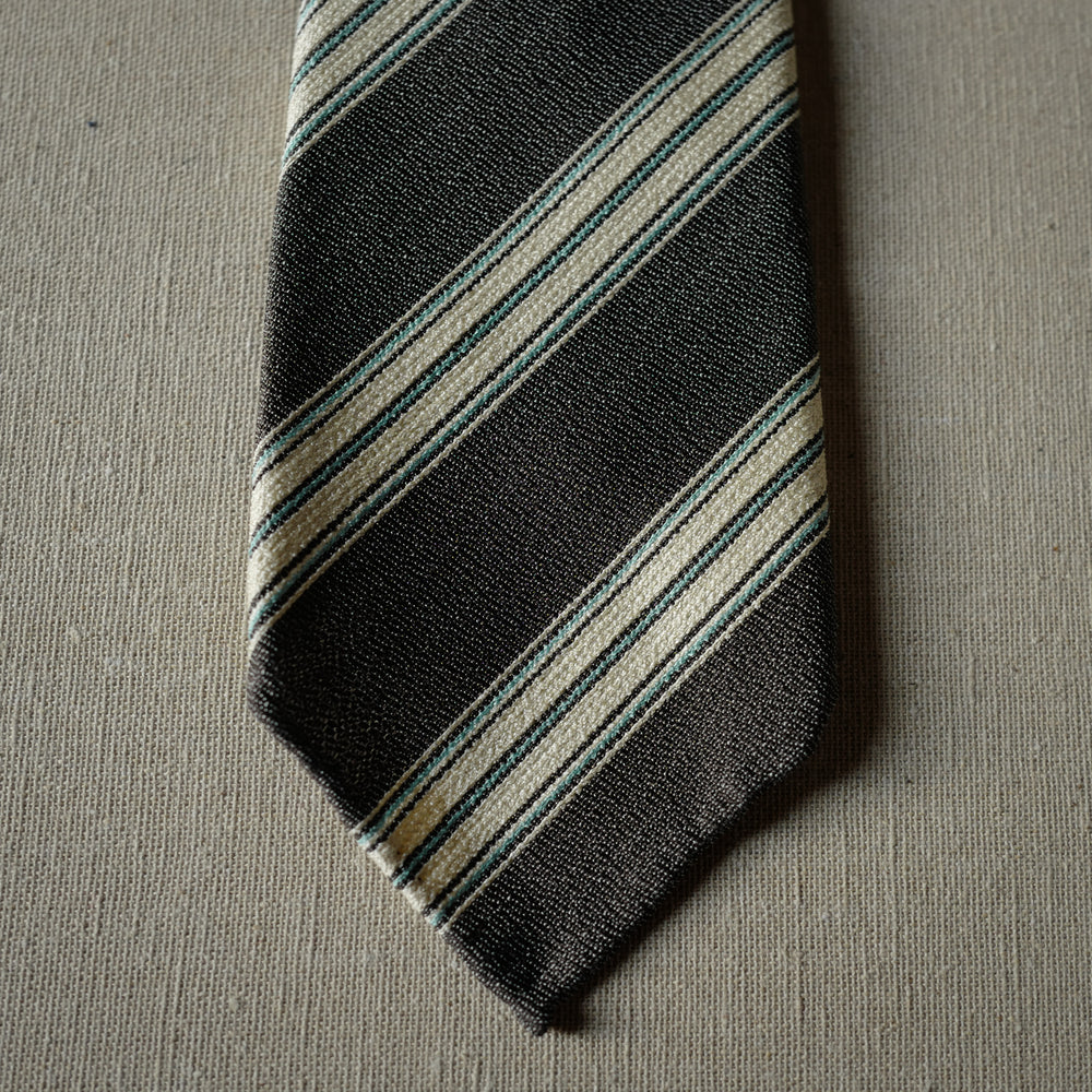 Brown Silk Tie with Cream and Cyan Stripes