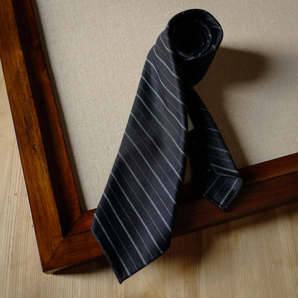 Navy Wool Tie with Patterned Stripes
