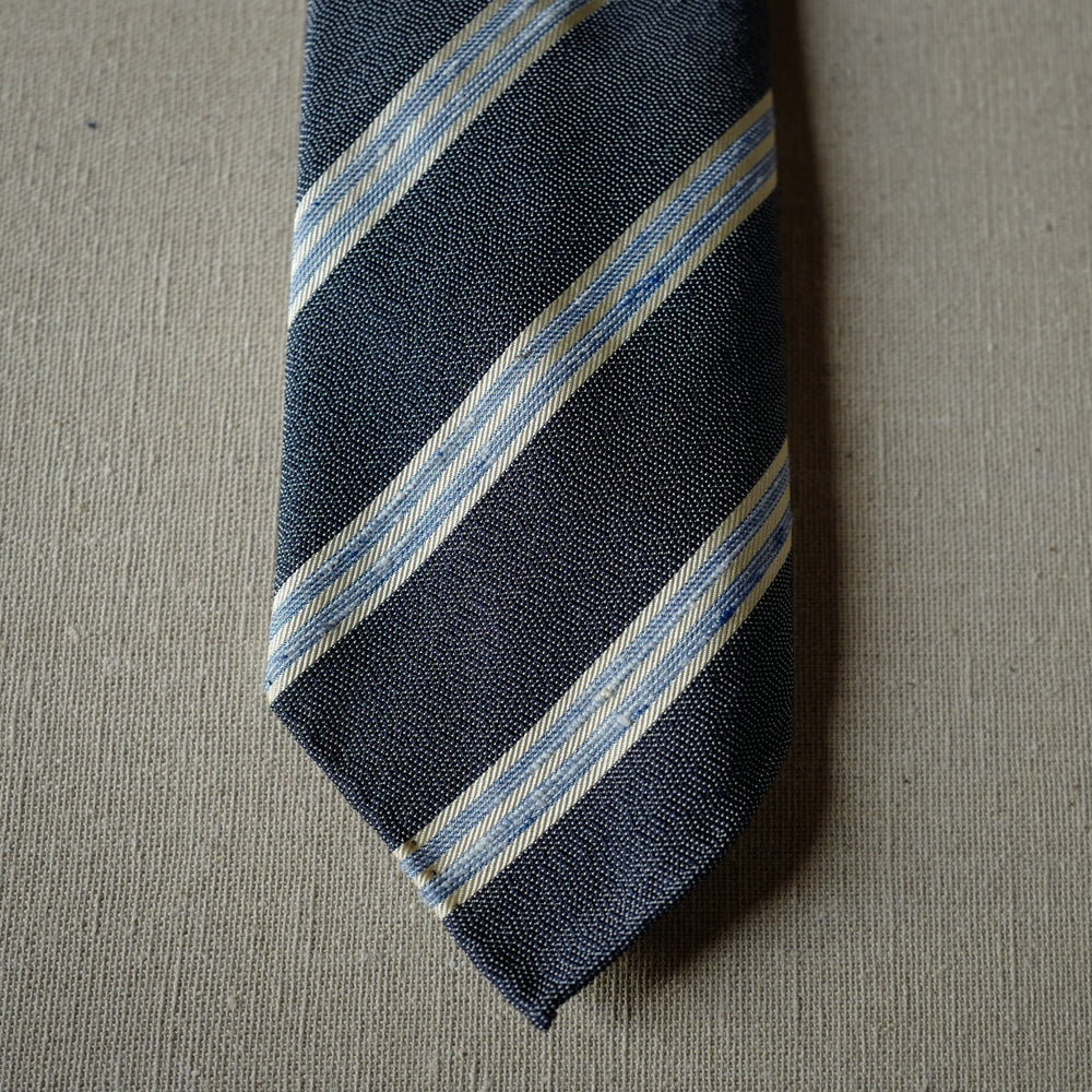 Blue Stripes Silk Tie with Wave Pattern