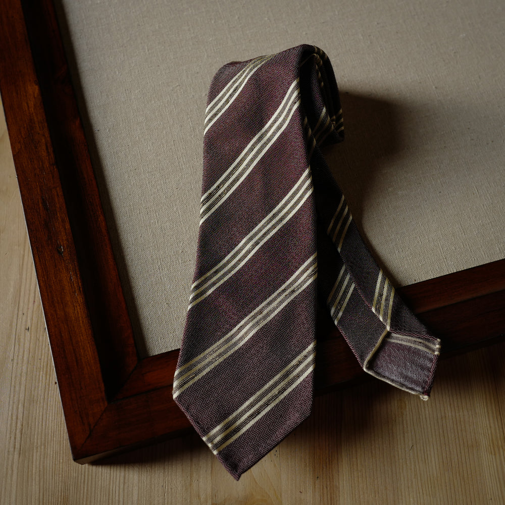 Burgundy Stripes Silk Tie with Wave Pattern