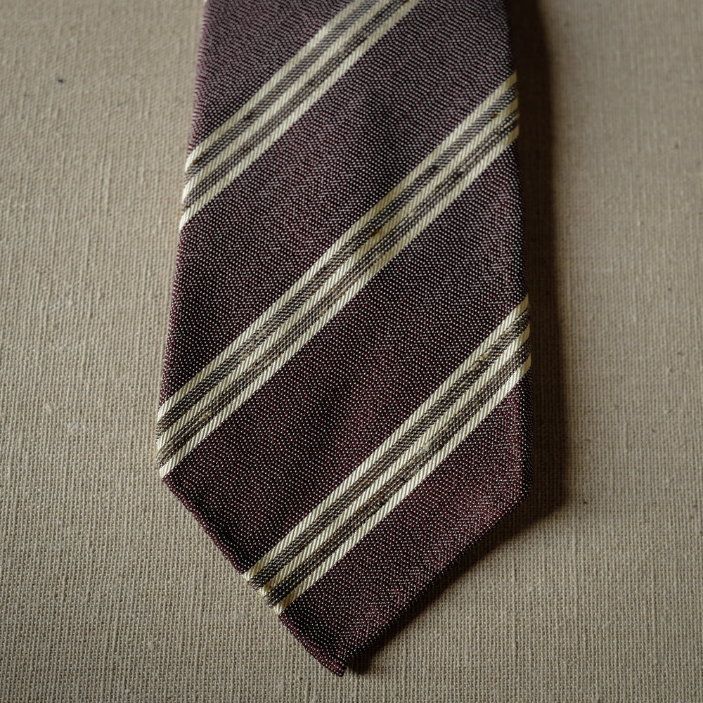 Burgundy Stripes Silk Tie with Wave Pattern