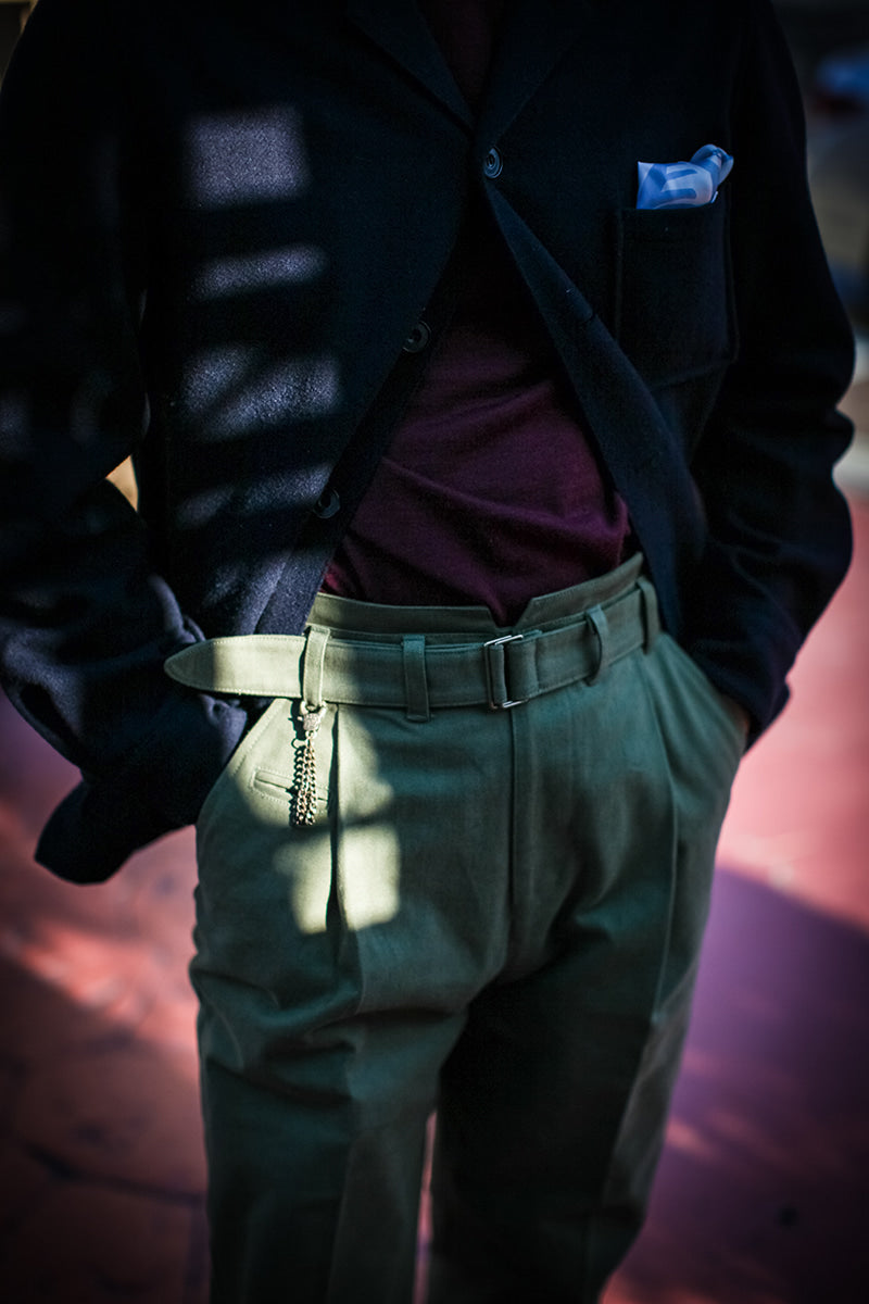 Vent Trousers in Olive Green