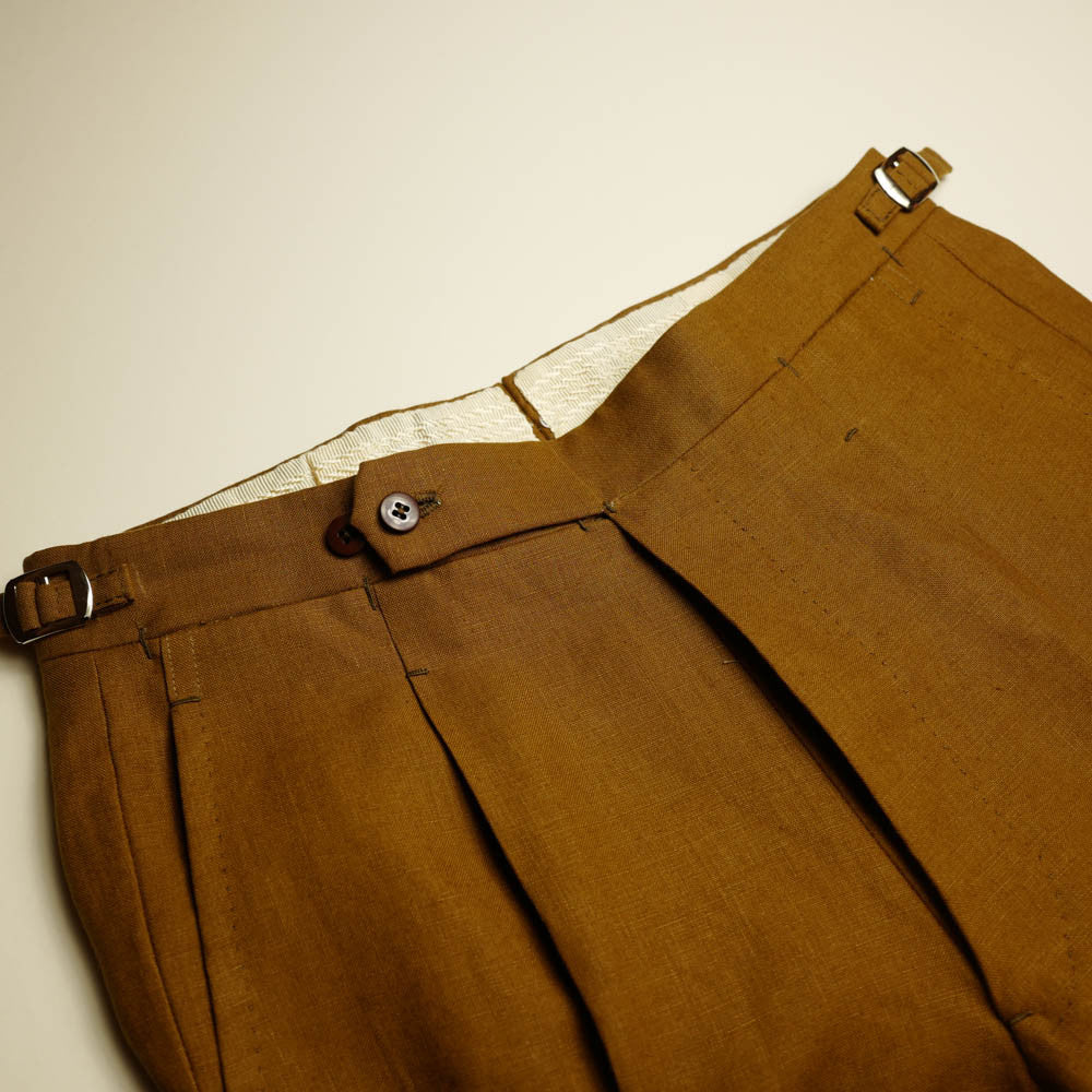Tobacco Brown Linen Trousers