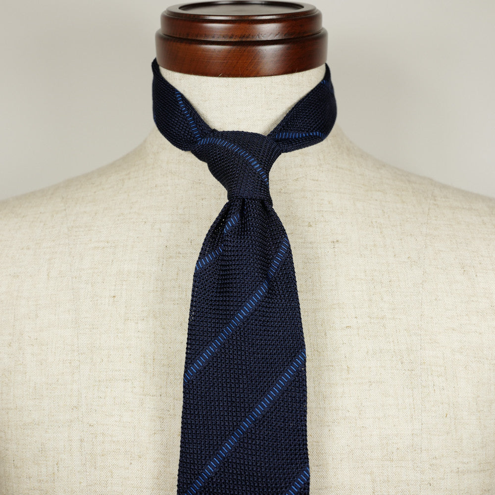Navy Grenadine Six-Fold Tie with Blue Stripes
