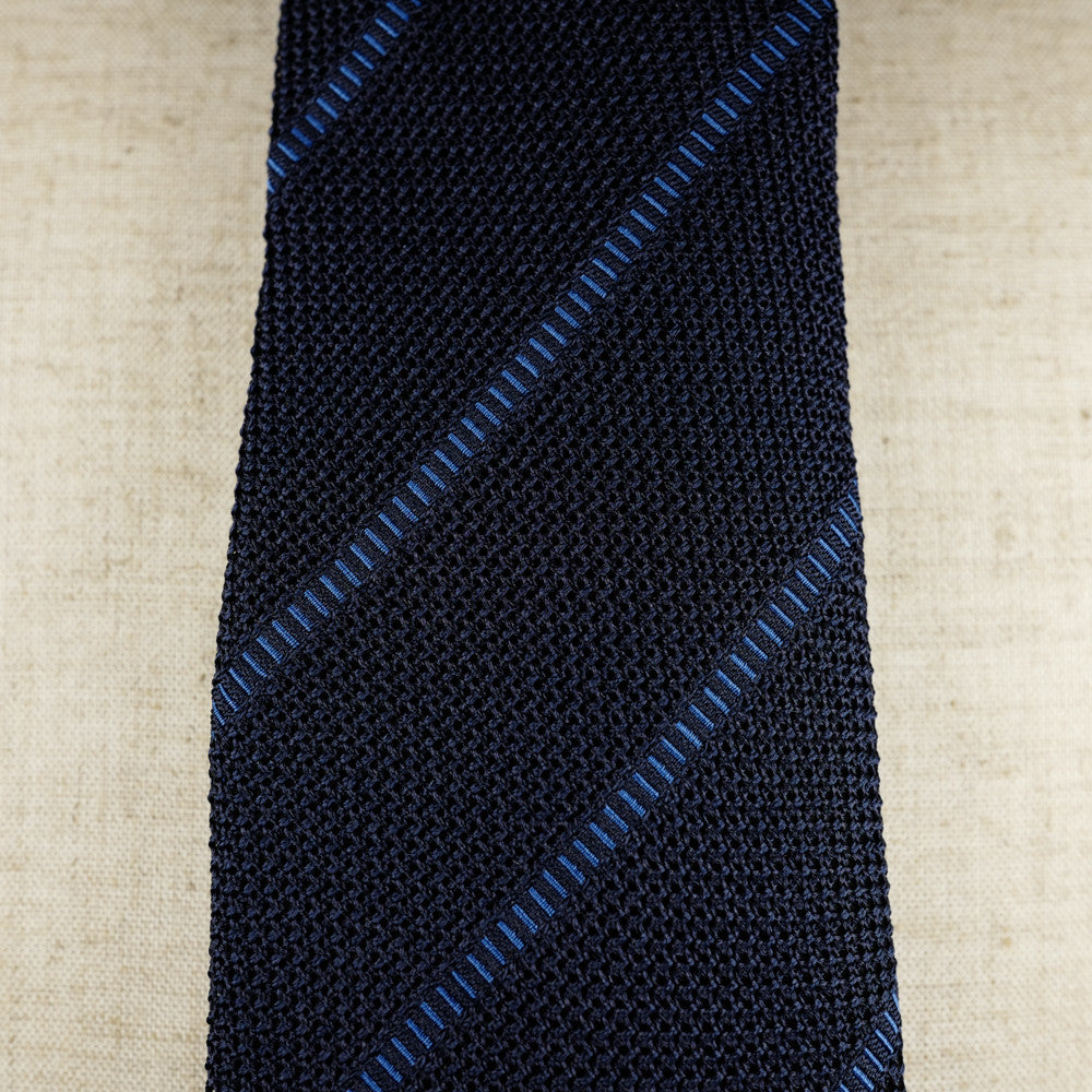 Navy Grenadine Six-Fold Tie with Blue Stripes