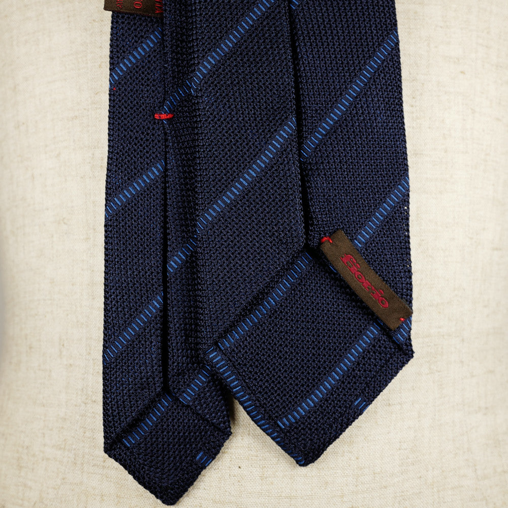 Navy Grenadine Six-Fold Tie with Blue Stripes