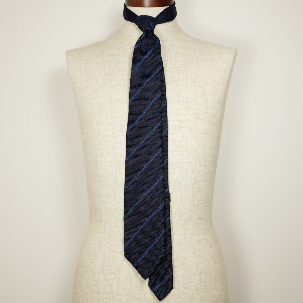 Navy Grenadine Six-Fold Tie with Blue Stripes