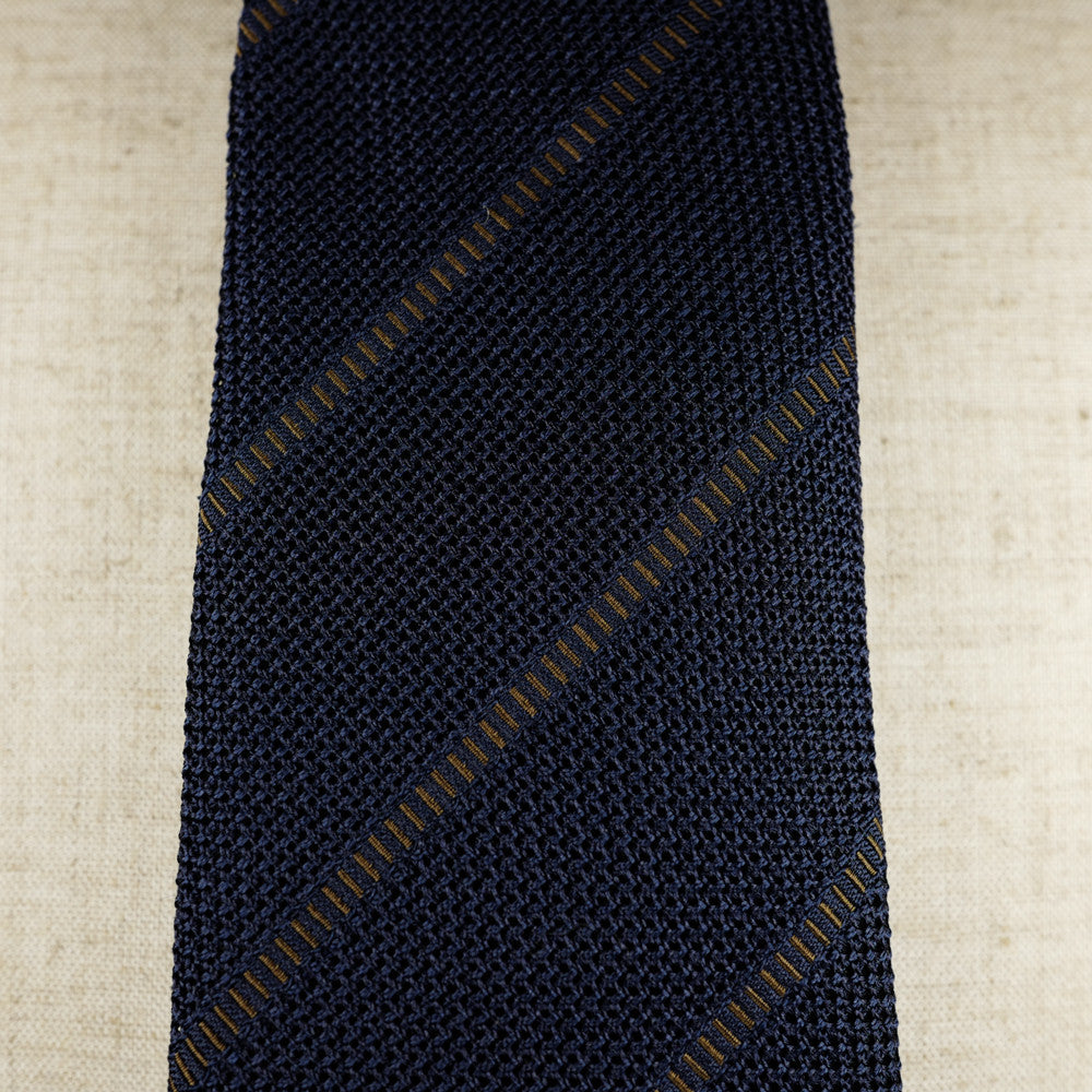 Navy Grenadine Six-Fold Tie with Brown Stripes