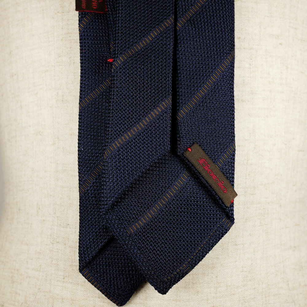 Navy Grenadine Six-Fold Tie with Brown Stripes