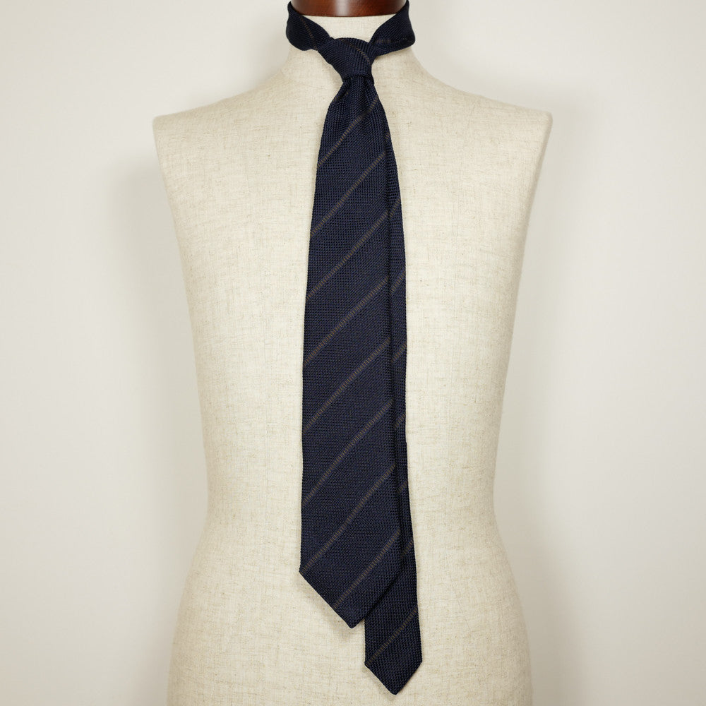 Navy Grenadine Six-Fold Tie with Brown Stripes