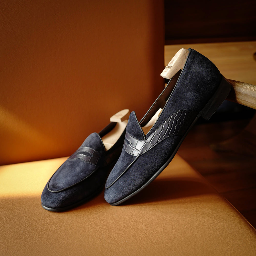 4952 Croco Penny Loafers in Baltic Navy