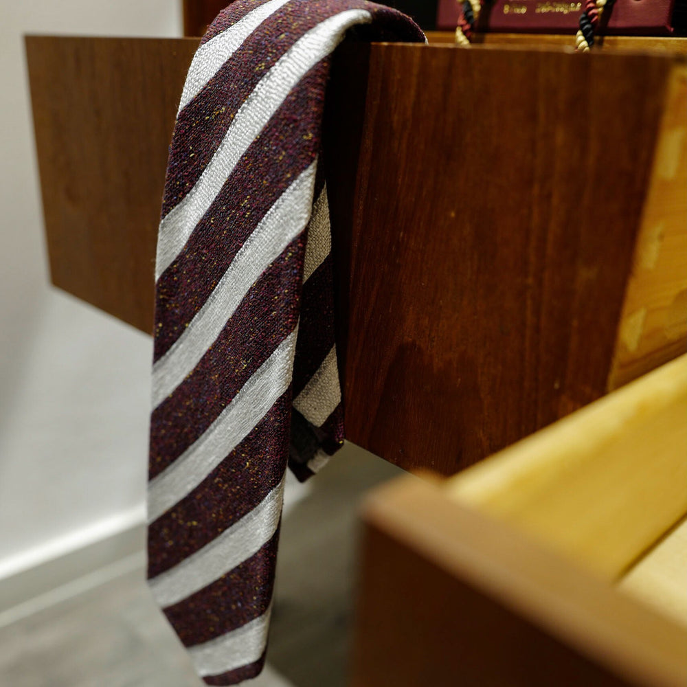 Burgundy Seven-Fold Woven Regimental Linen/Silk Tie