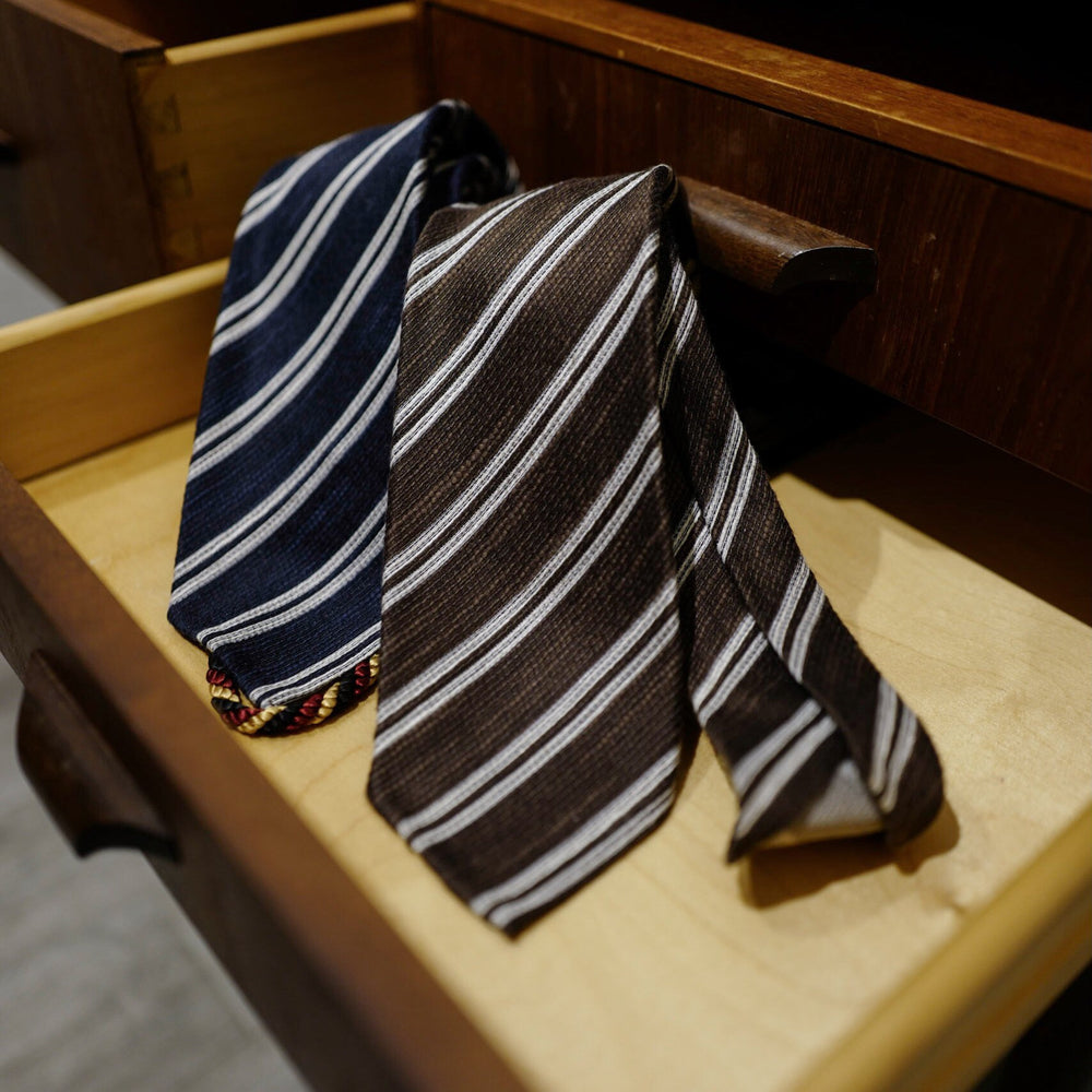 Brown Seven-Fold Woven Regimental Linen/Silk Tie