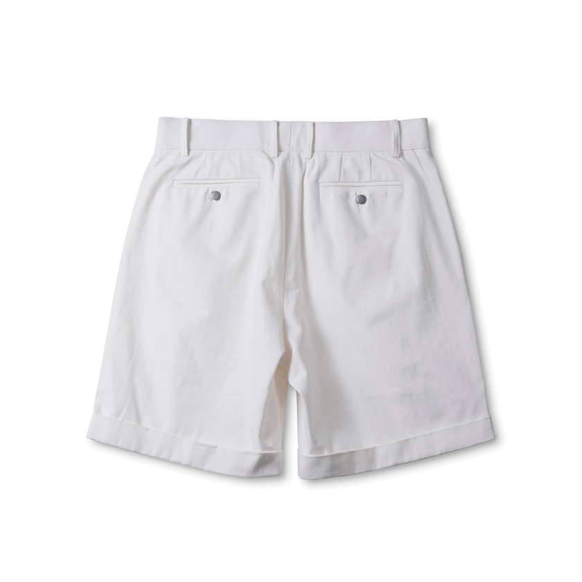 Pieghe Cotton Shorts in Ivory Herringbone